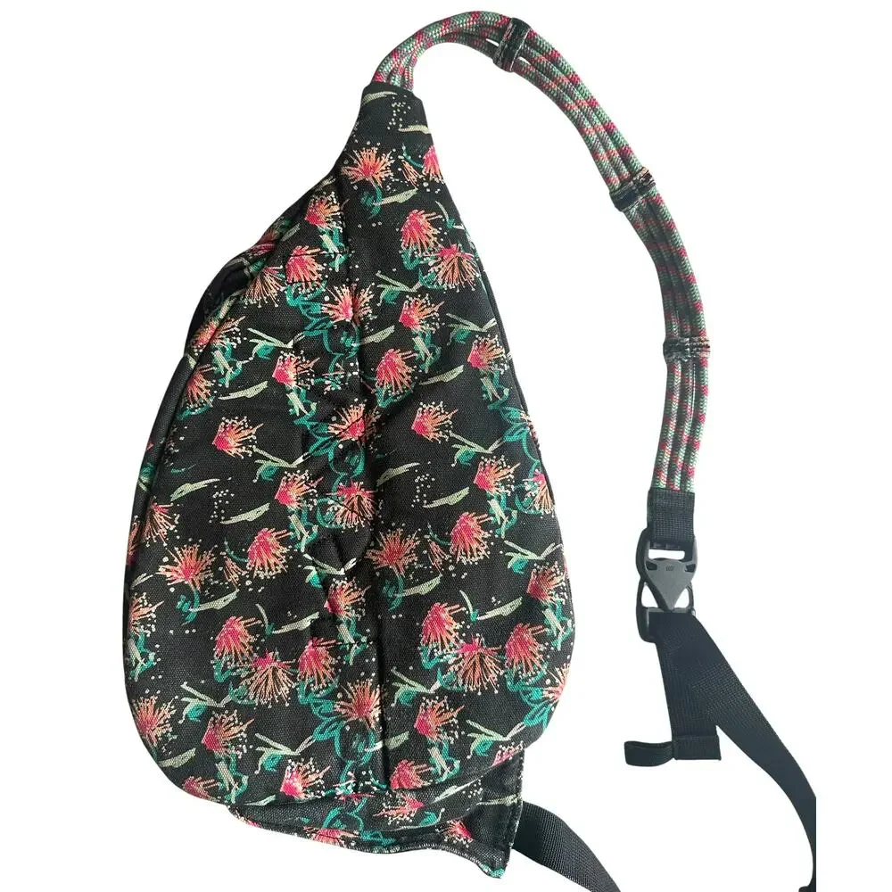 Kavu Rope Sling Bag Sparklers Print Ropalooza Black Red Teal Canvas Backpack